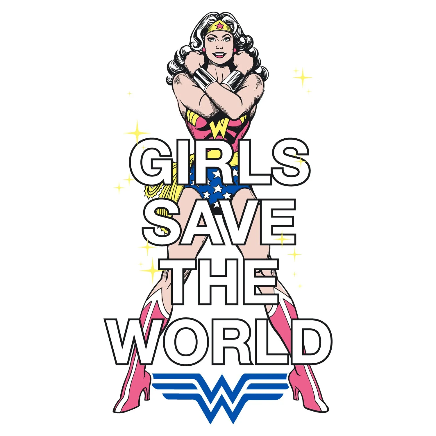 DC Comics Wonder Woman Girls Save World Official Kid's T-shirt (White)