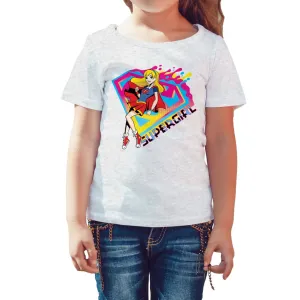 DC Super Hero Girls Supergirl Logo Drips Official Kid's T-Shirt (Heather Grey)