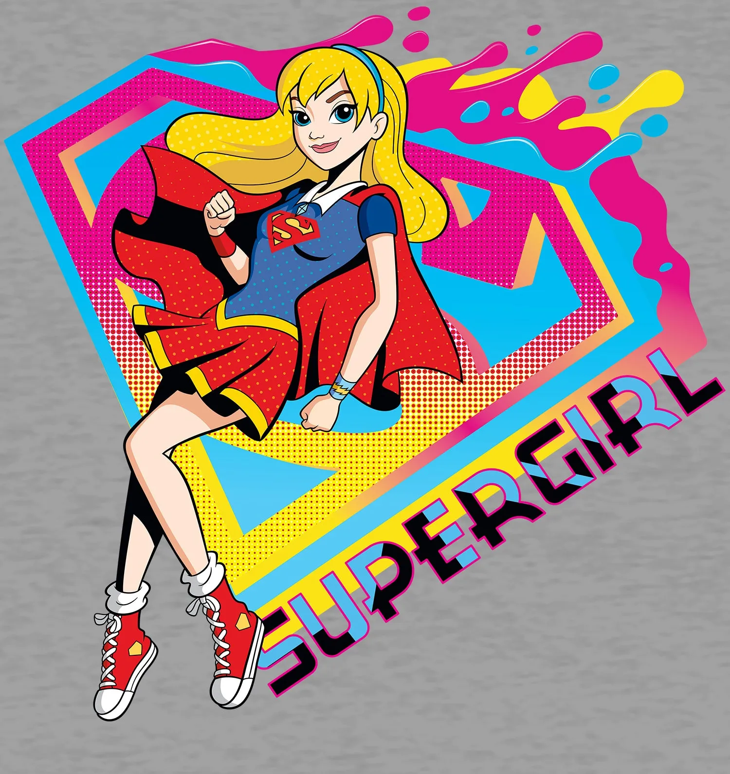 DC Super Hero Girls Supergirl Logo Drips Official Kid's T-Shirt (Heather Grey)
