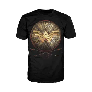 DC Wonder Woman Logo 3D Shield Official Men's T-shirt (Black)