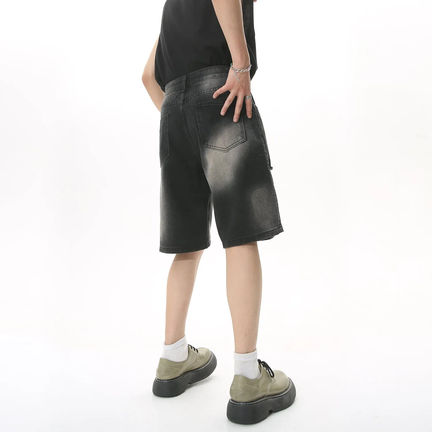 Design sense raw edge ripped denim shorts loose cropped trousers