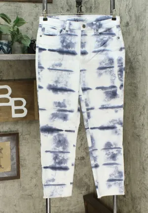 DG2 by Diane Gilman Tie Dye Straight Cropped Jeans 10 Tall Navy