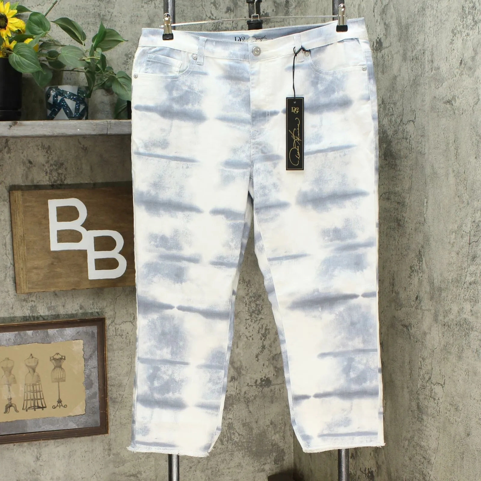DG2 by Diane Gilman Women's Plus Classic Stretch Tie Dye Straight Cropped Jeans