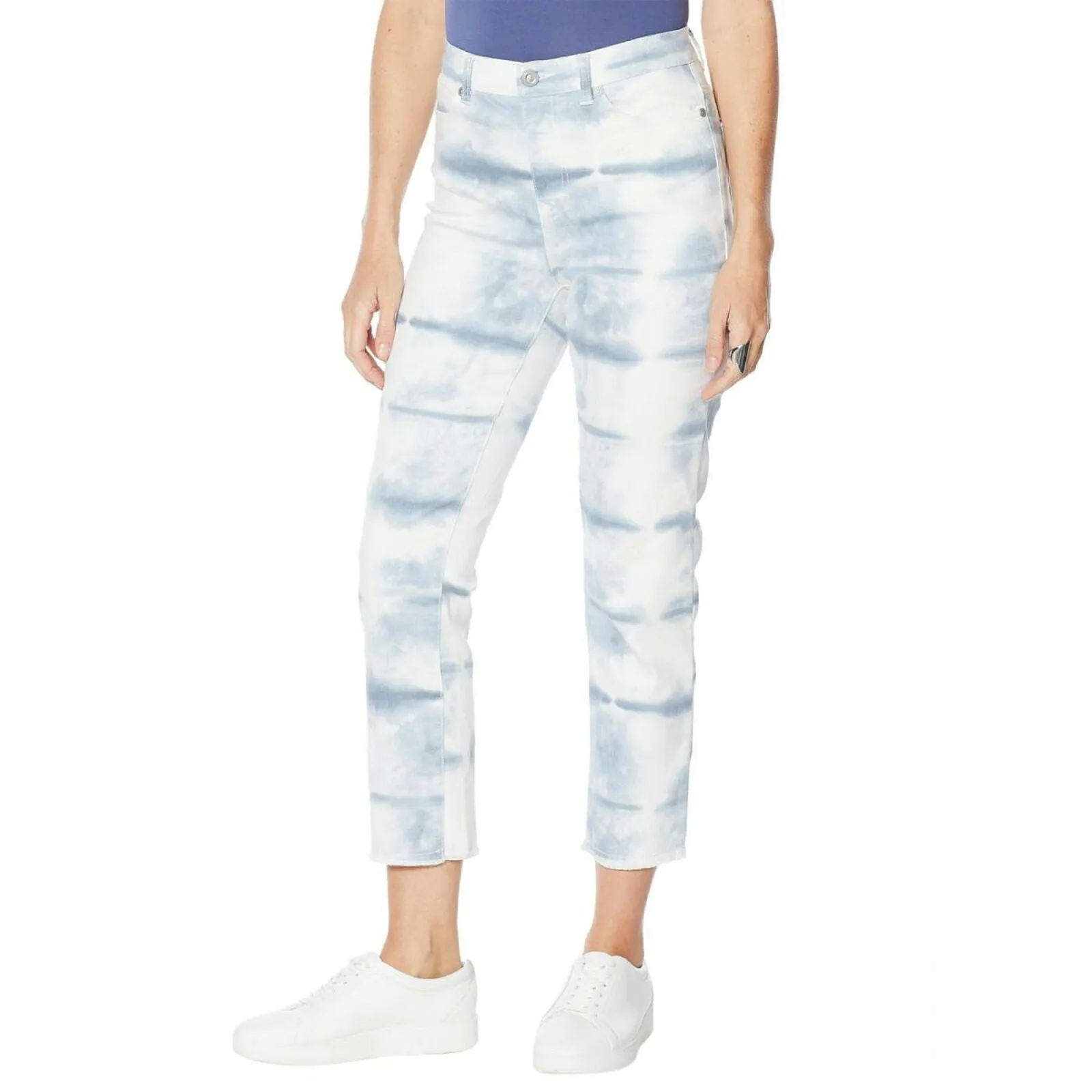 DG2 by Diane Gilman Women's Plus Classic Stretch Tie Dye Straight Cropped Jeans