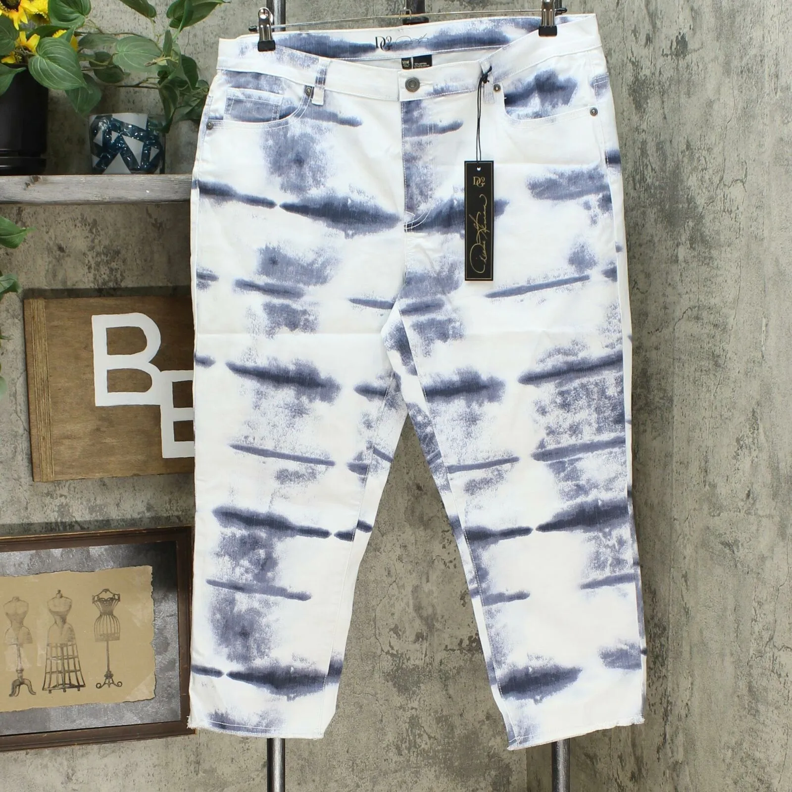 DG2 by Diane Gilman Women's Plus Classic Stretch Tie Dye Straight Cropped Jeans