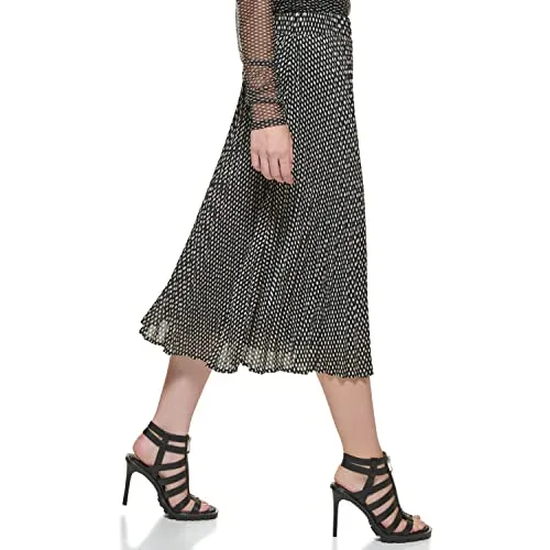 DKNY Women's Logo Waistband Easy Printed Sportswear Skirt, BLK/Ivry Combo
