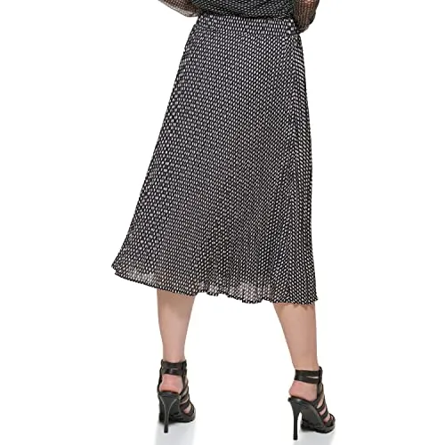 DKNY Women's Logo Waistband Easy Printed Sportswear Skirt, BLK/Ivry Combo