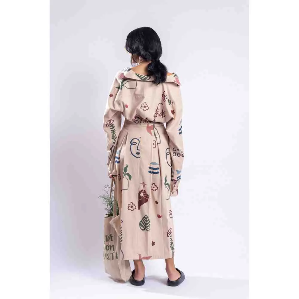 Doodlage Beige Printed Pleated Skirt