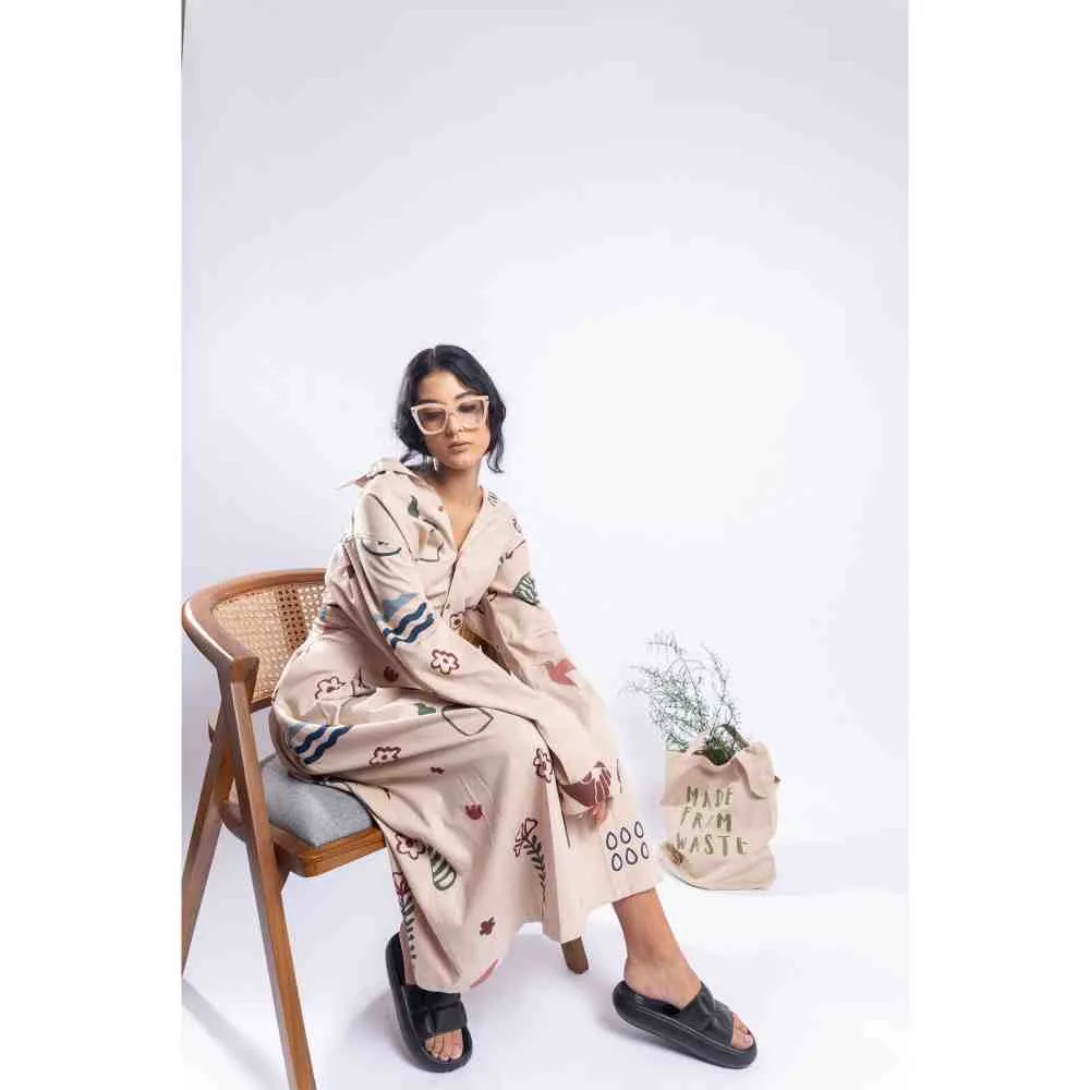 Doodlage Beige Printed Pleated Skirt