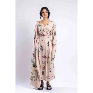 Doodlage Beige Printed Pleated Skirt