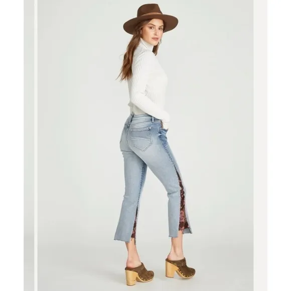Driftwood Indie Cropped Boot Leather Patchwork Insert Mid Rise Jeans