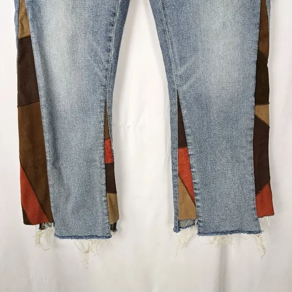 Driftwood Indie Cropped Boot Leather Patchwork Insert Mid Rise Jeans