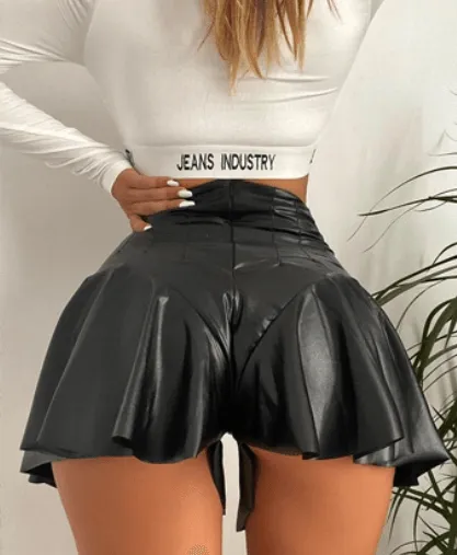 Eedele Faux Leather Pleated Shorts for Fashion Lovers
