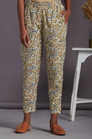 elasticated printed narrow trouser - ivory & jaal