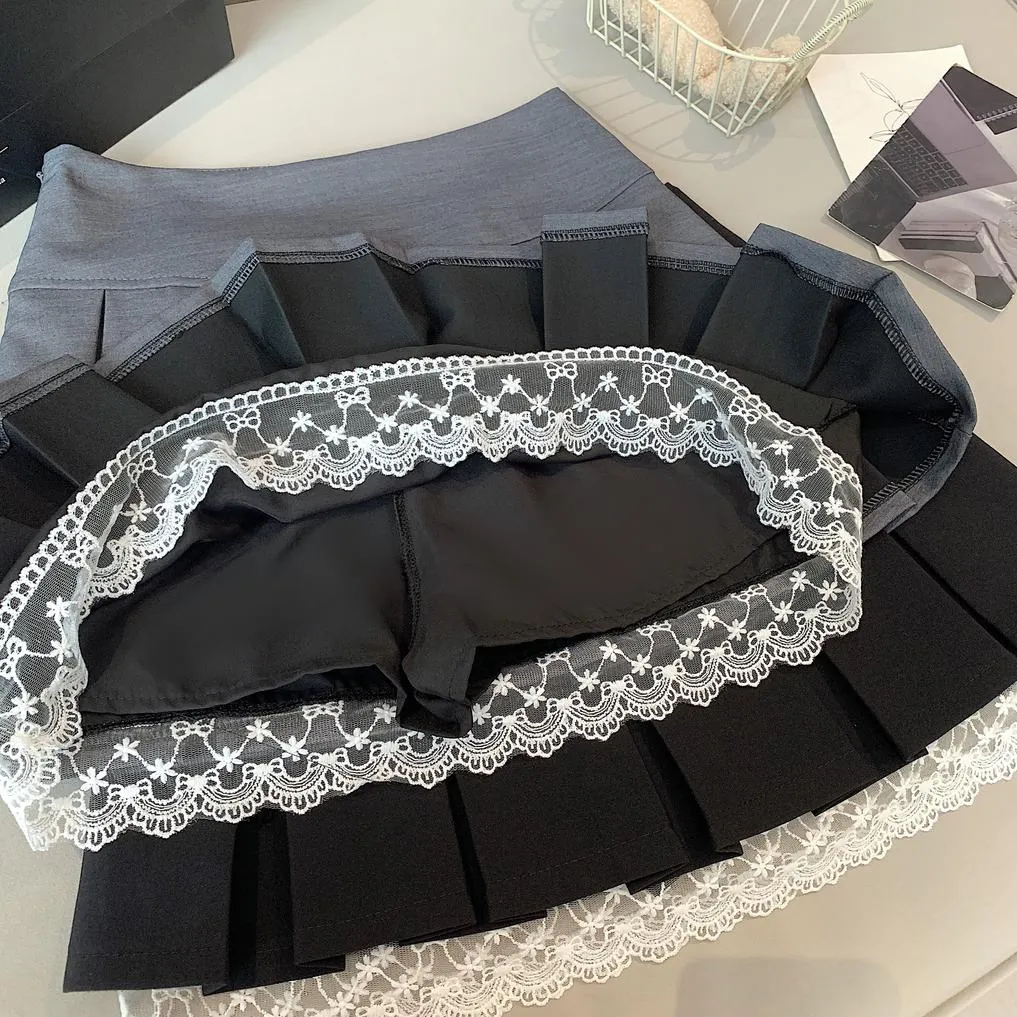 Elegant High-waisted A-line Skirt with Lace Detailing