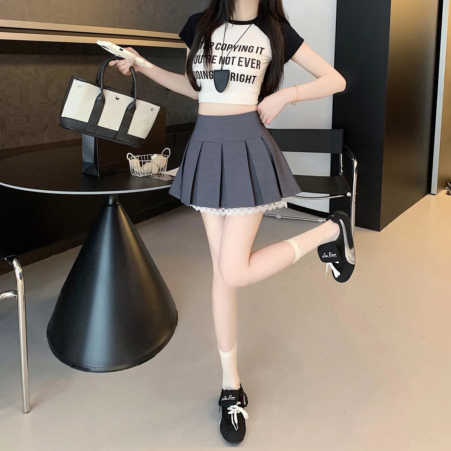 Elegant High-waisted A-line Skirt with Lace Detailing