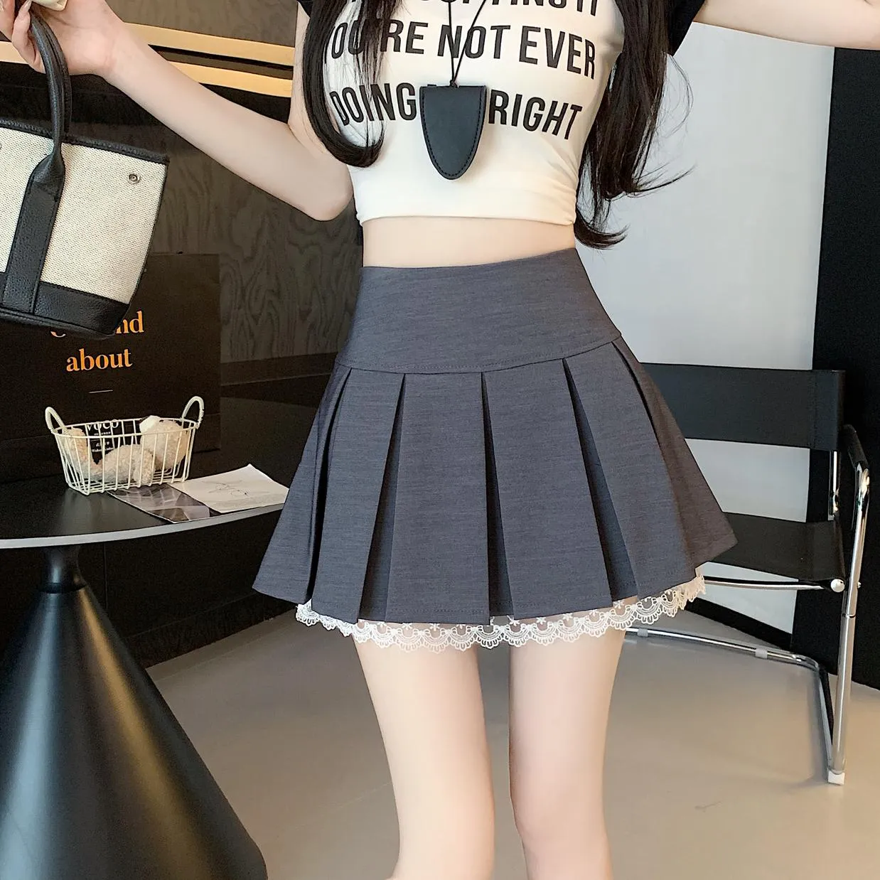 Elegant High-waisted A-line Skirt with Lace Detailing