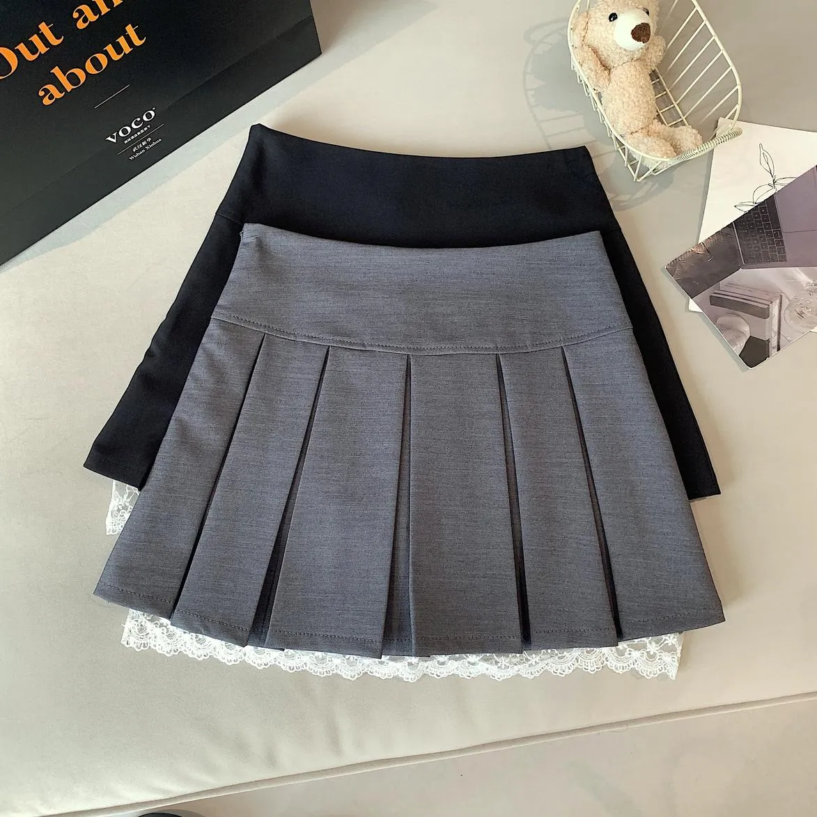 Elegant High-waisted A-line Skirt with Lace Detailing