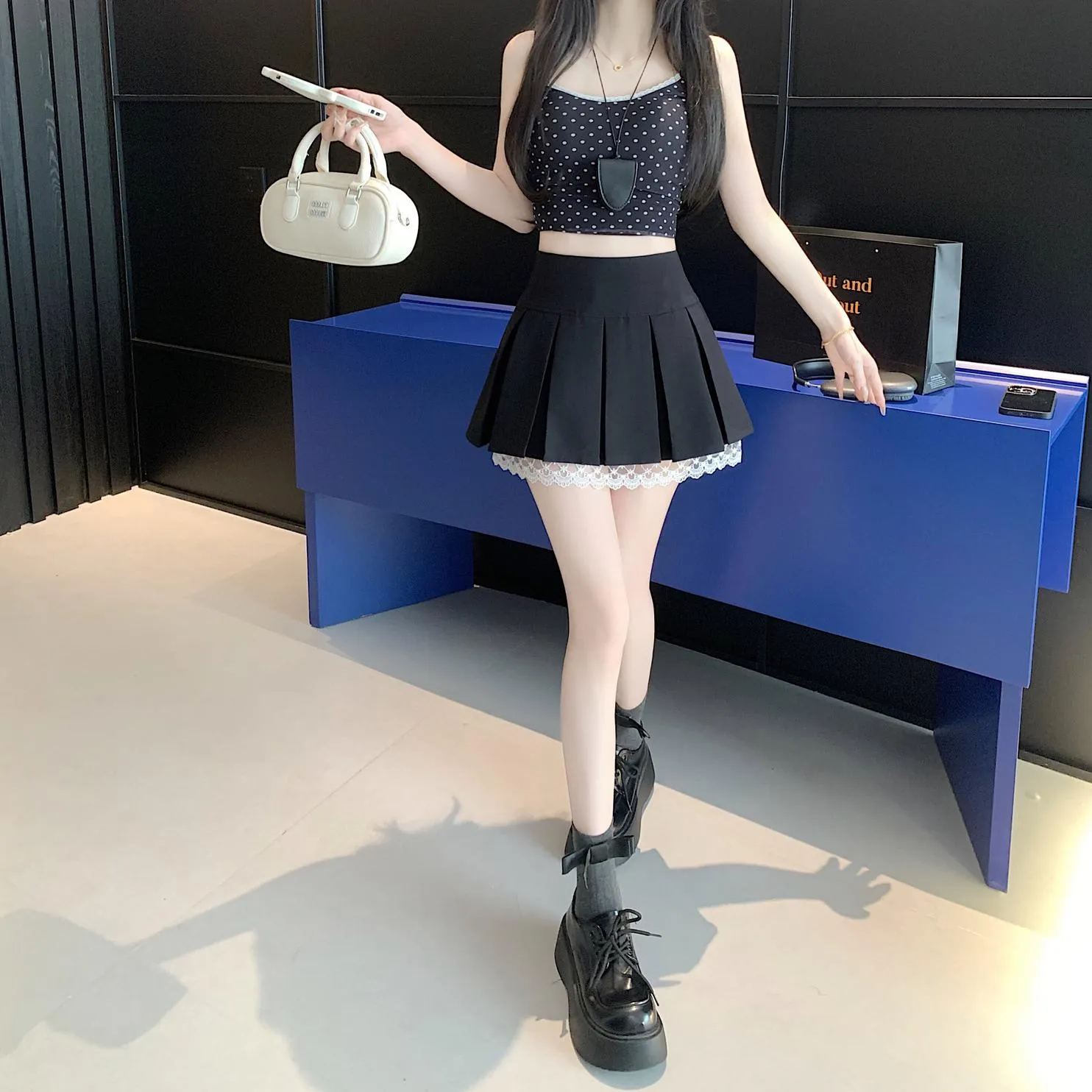 Elegant High-waisted A-line Skirt with Lace Detailing