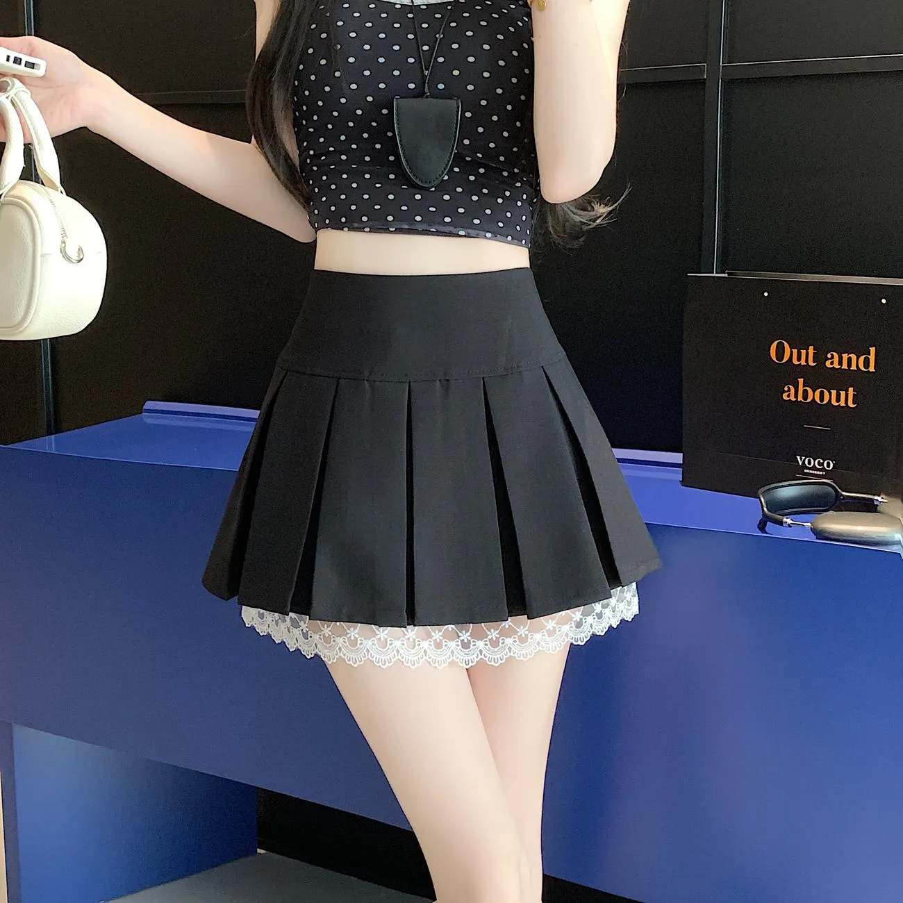 Elegant High-waisted A-line Skirt with Lace Detailing