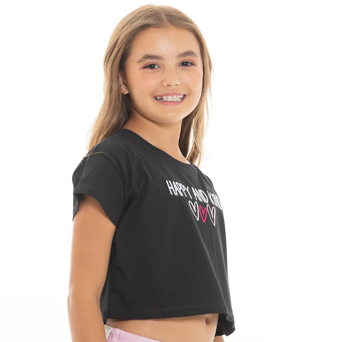 EMBROIDERED CROPPED T-SHIRT WITH ELASTIC WAISTBAND FOR GIRLS