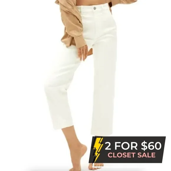 Everlane Womens White TALL High Waisted Straight Leg Crop Jeans Size 14 Denim