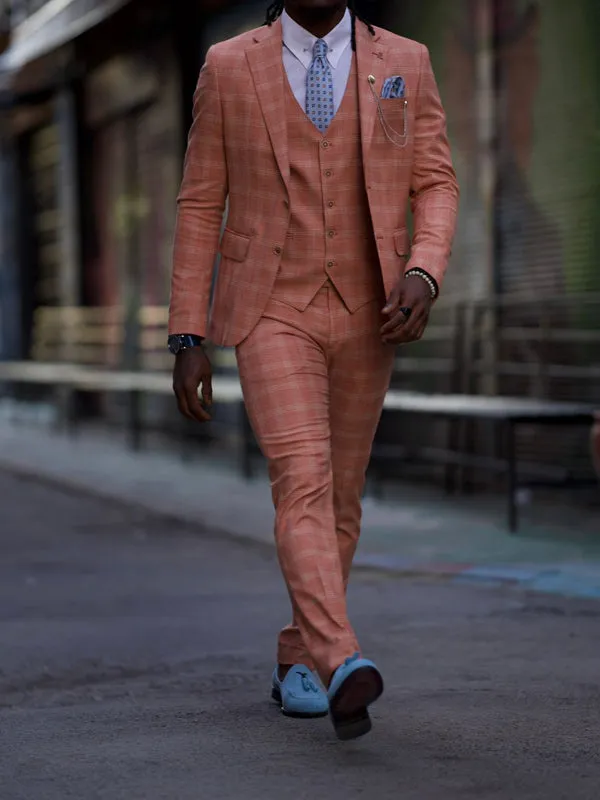Evo Pink Slim Fit Notch Lapel Plaid Suit