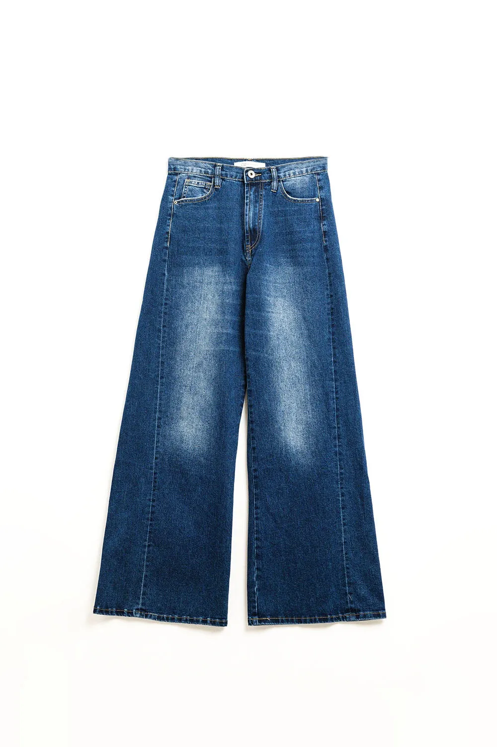Extra wide leg washed denim with side seam