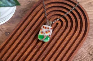 Fall Sunrise Fused Glass and Copper Wire Wrapped Tree of Life Pendant