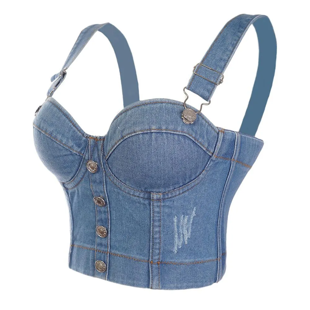 Fashion Sexy Denim Jeans Women Cropped Top Vest