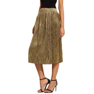 Fashion Skirts For Women Long Skirts Style Ladies Golden Loose Elegant Pleated Midi Skirt