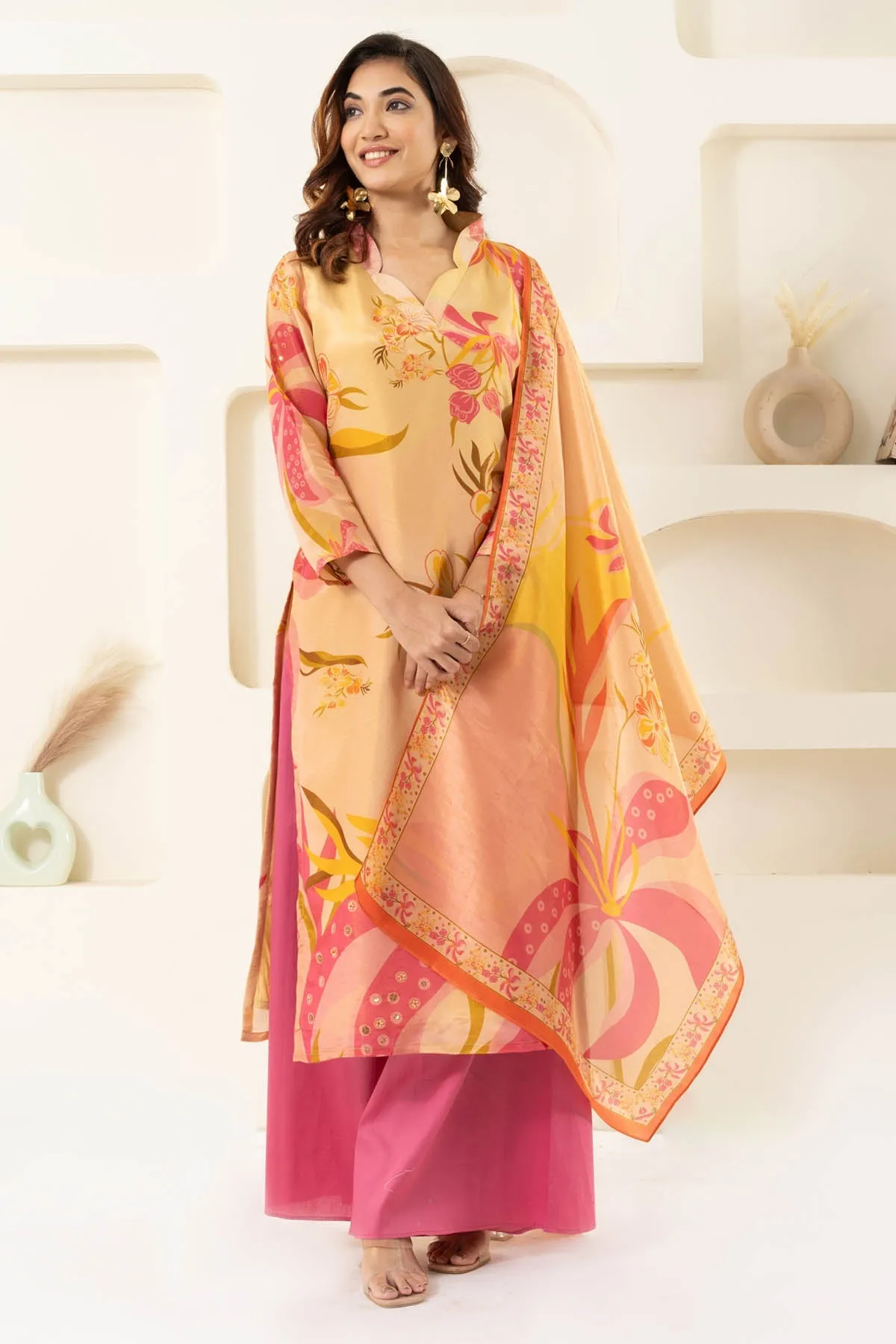 Floral Printed Tissue Kurta Set