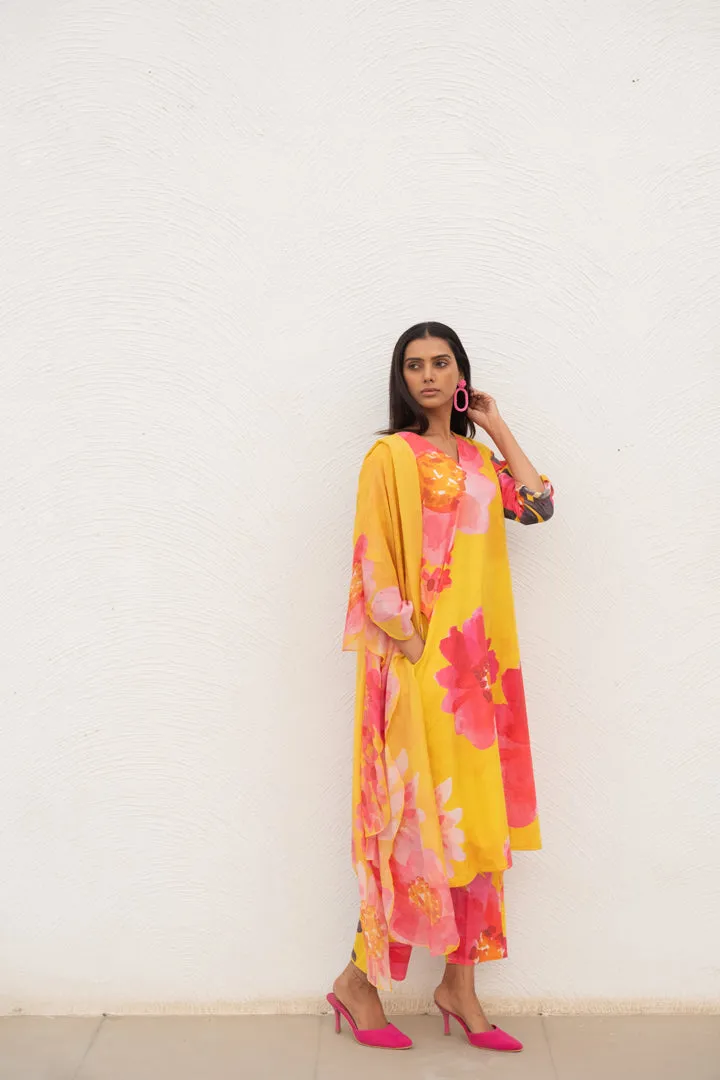 Floral Rhapsody Kurta Set with Dupatta