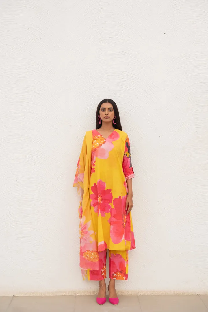 Floral Rhapsody Kurta Set with Dupatta