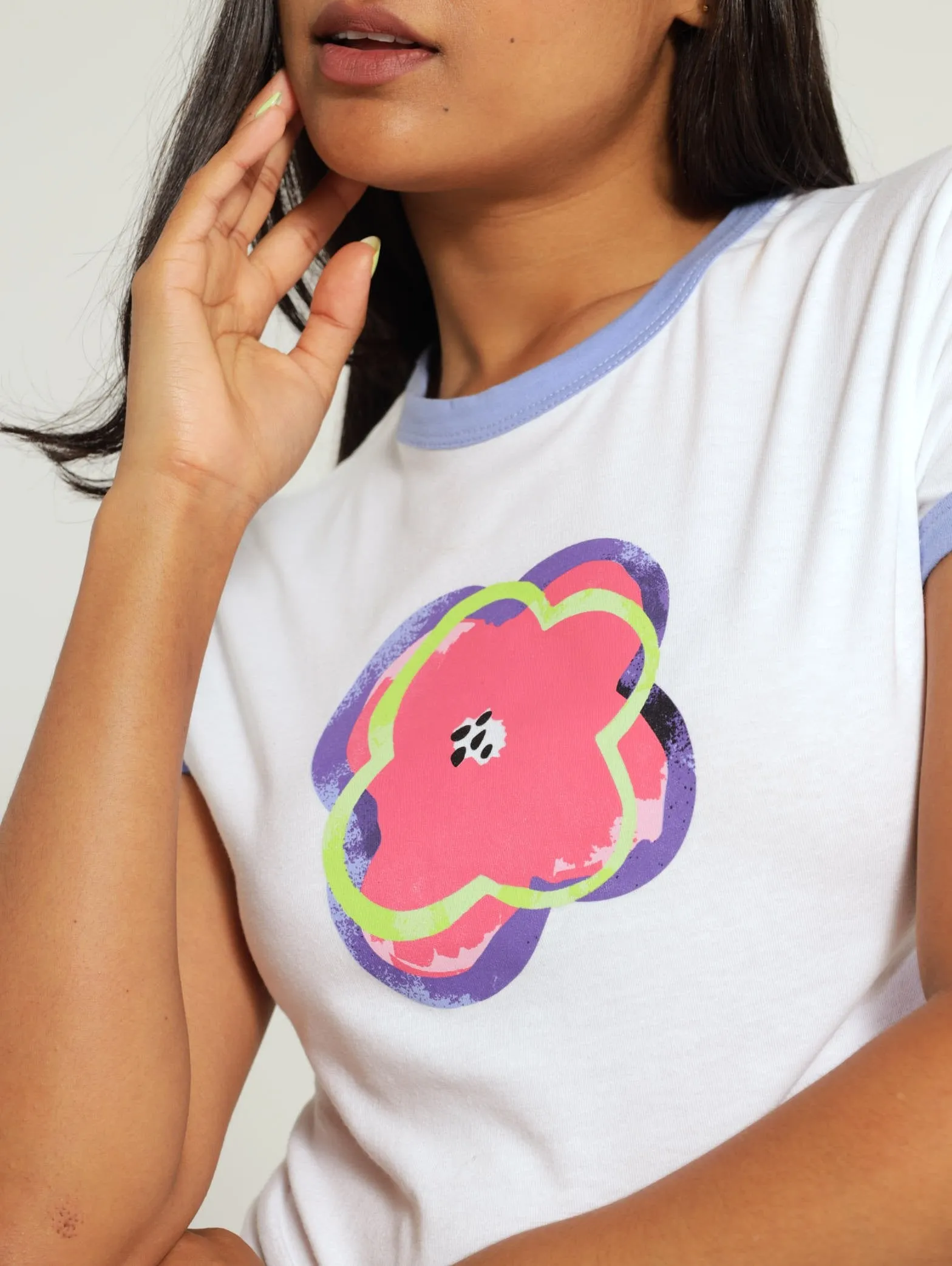 Floral Ringer Tee - White
