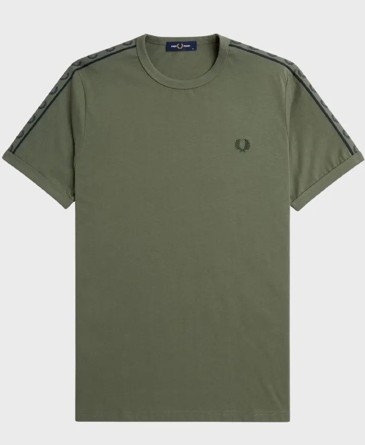 Fred Perry M4613 Contrast Tape Ringer T-shirt W49 Laurel Wreath Green/Night Green