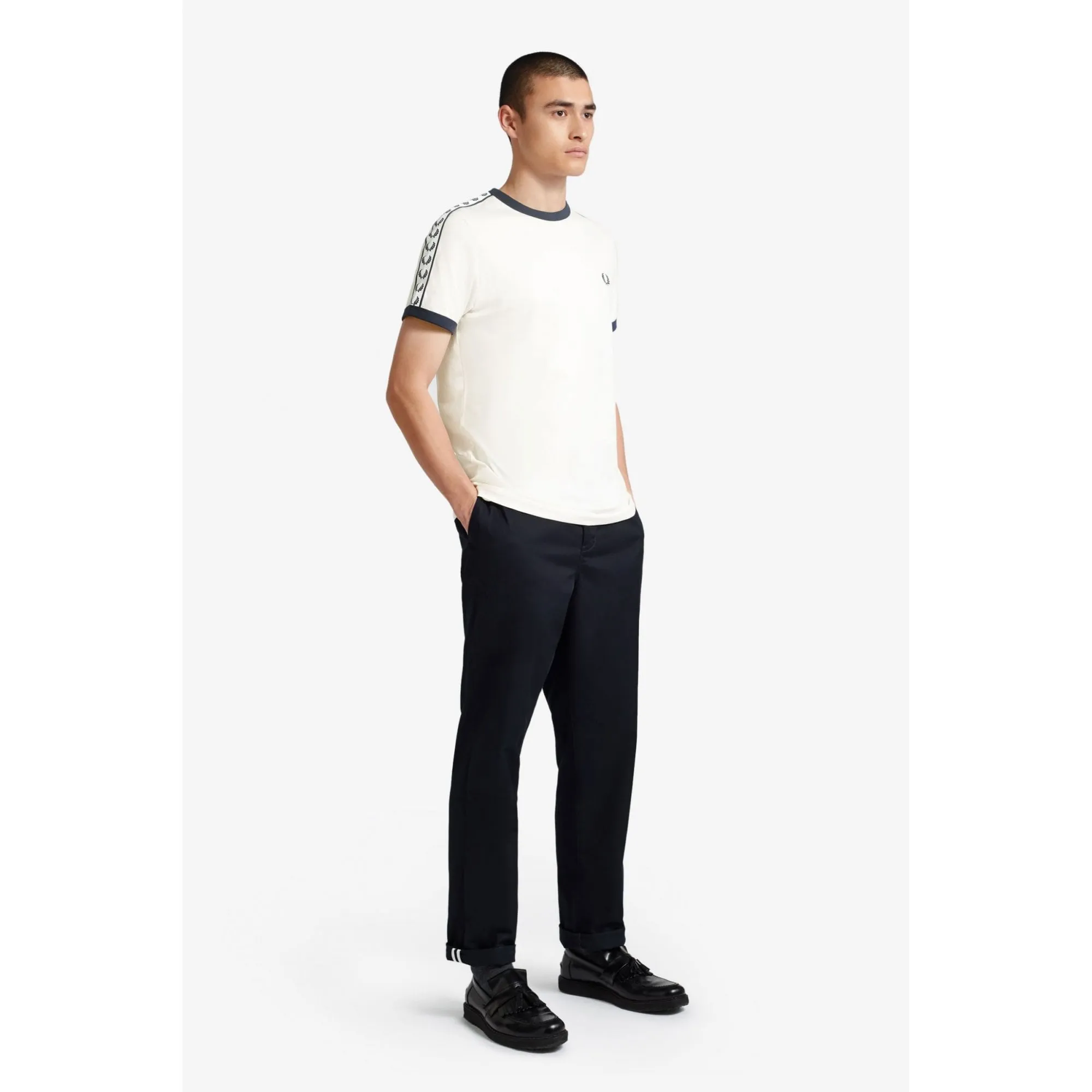 Fred Perry M6347 Taped Ringer T-Shirt Snow White