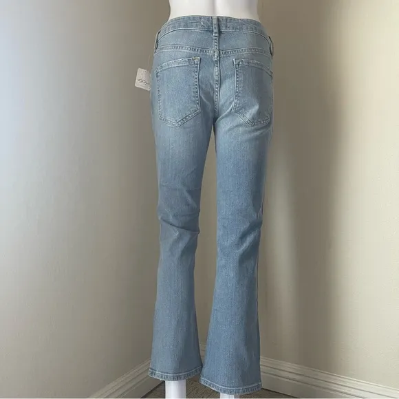 Free People We the free Liv cropped Cotton Elastic Blue Flare Denim Jeans -27