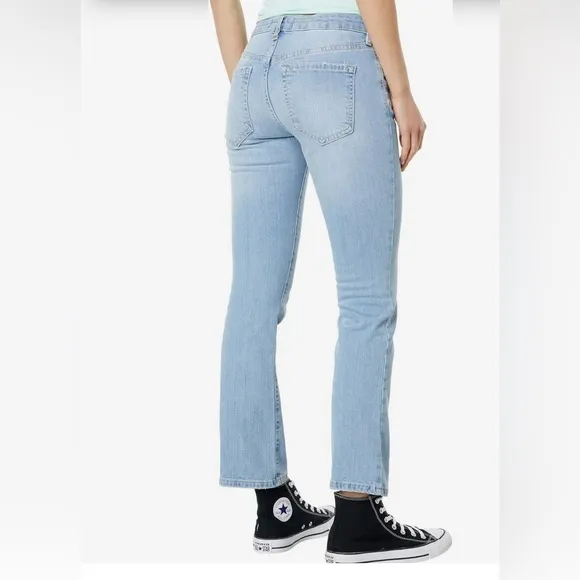Free People We the free Liv cropped Cotton Elastic Blue Flare Denim Jeans -27