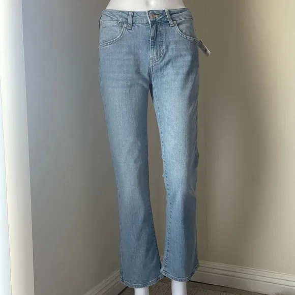 Free People We the free Liv cropped Cotton Elastic Blue Flare Denim Jeans -27