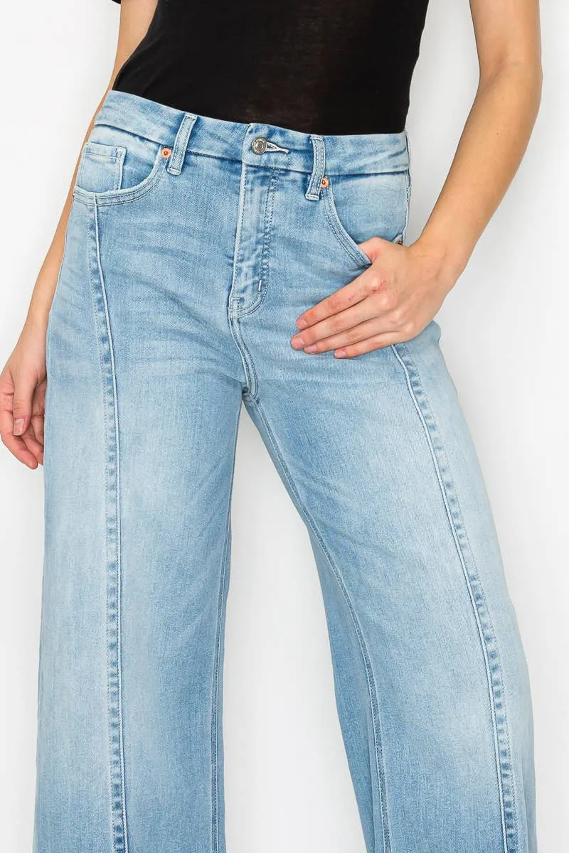 FRONT HEM DETAILING MID RISE BAGGY WIDE LEG JEANS
