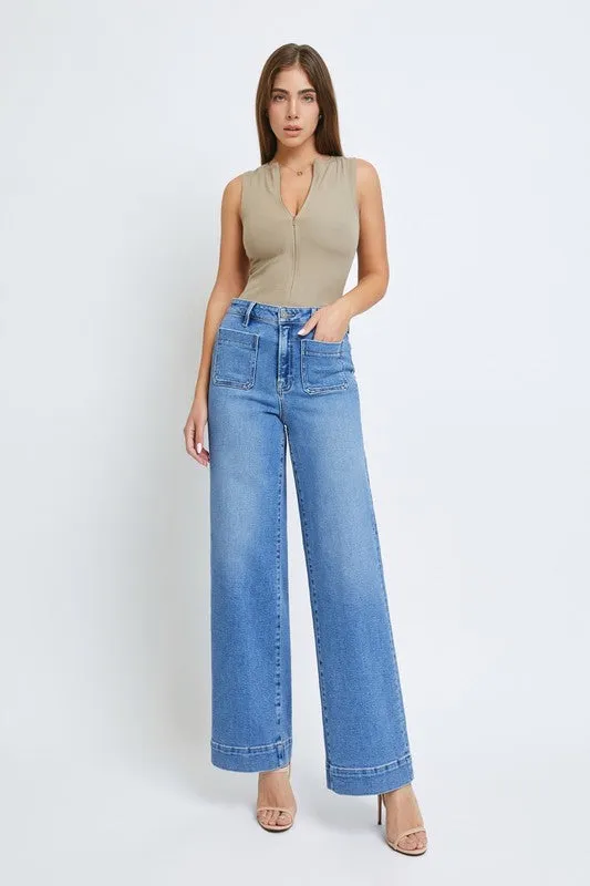 Front Pockets Wide Leg Jeans