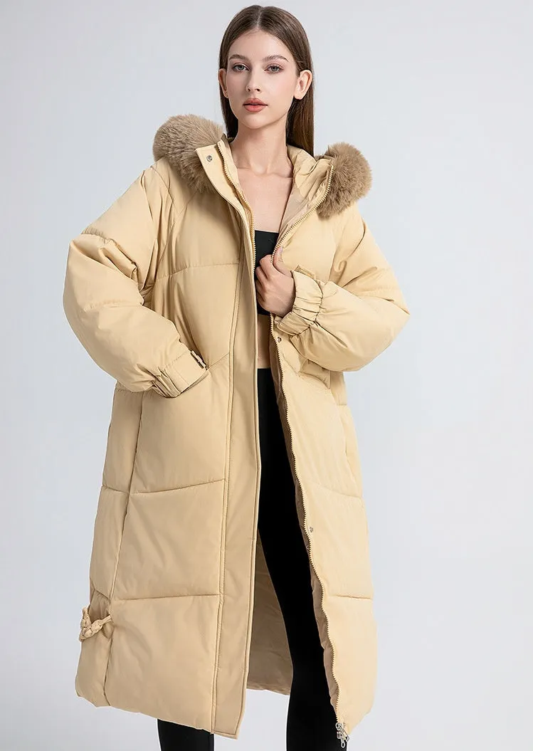 Full Zip Relaxed-Fit Calf-Length Puffer Jacket for Women