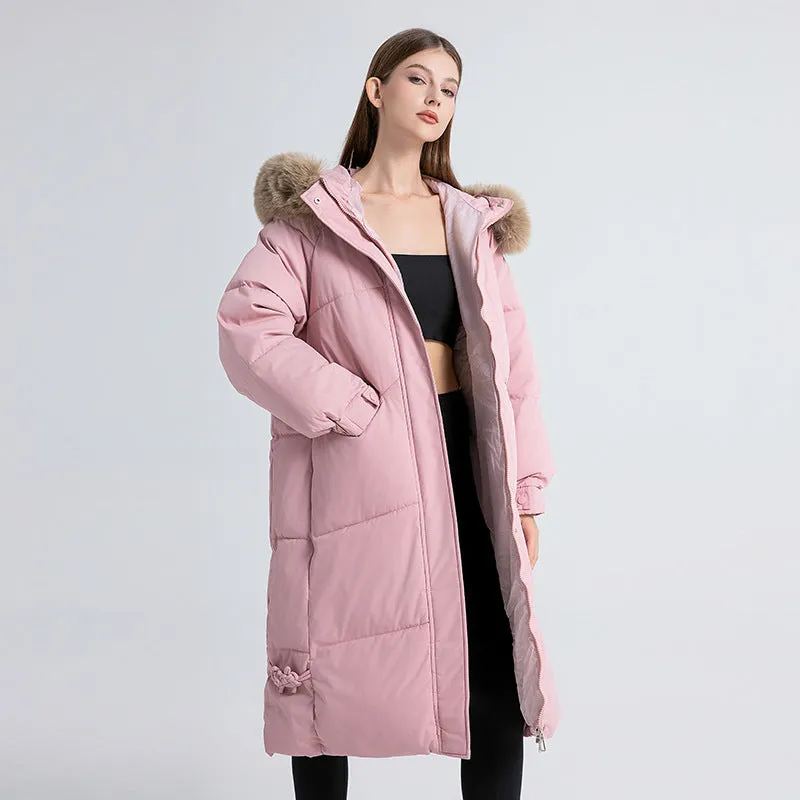Full Zip Relaxed-Fit Calf-Length Puffer Jacket for Women