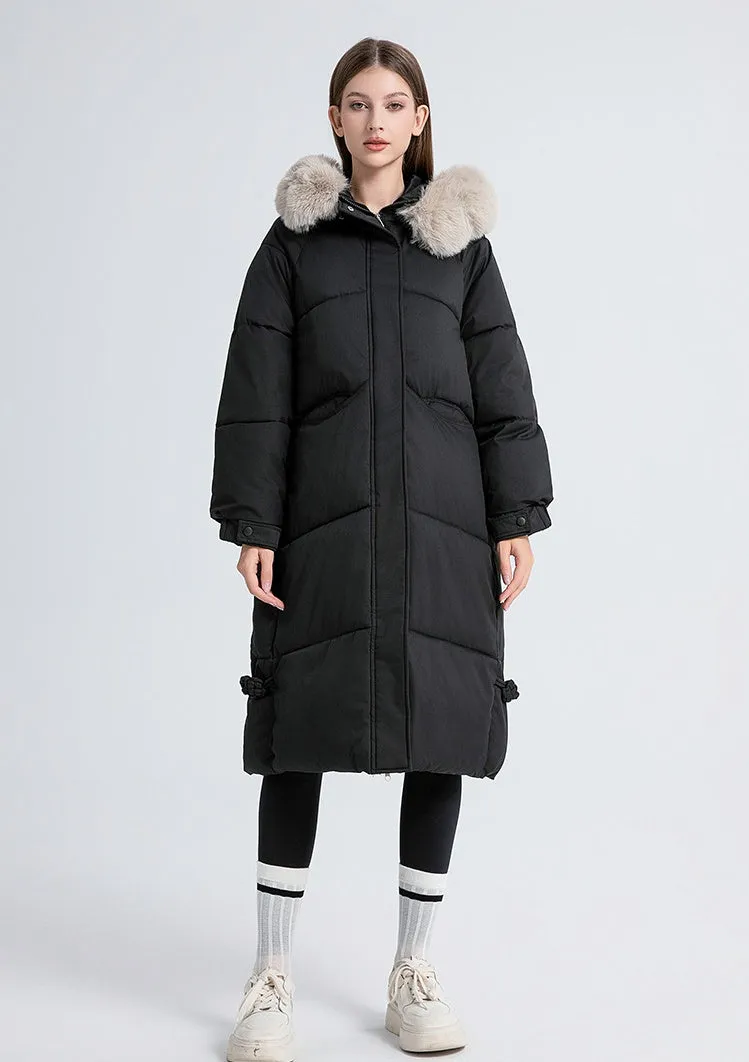 Full Zip Relaxed-Fit Calf-Length Puffer Jacket for Women