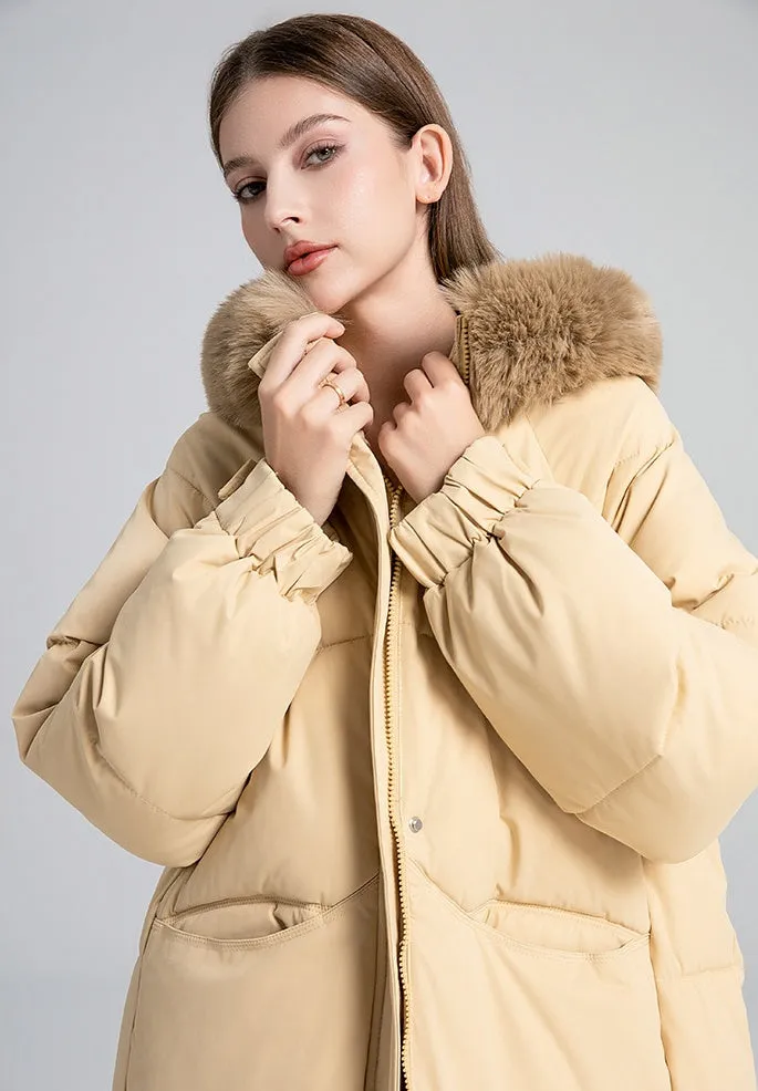 Full Zip Relaxed-Fit Calf-Length Puffer Jacket for Women