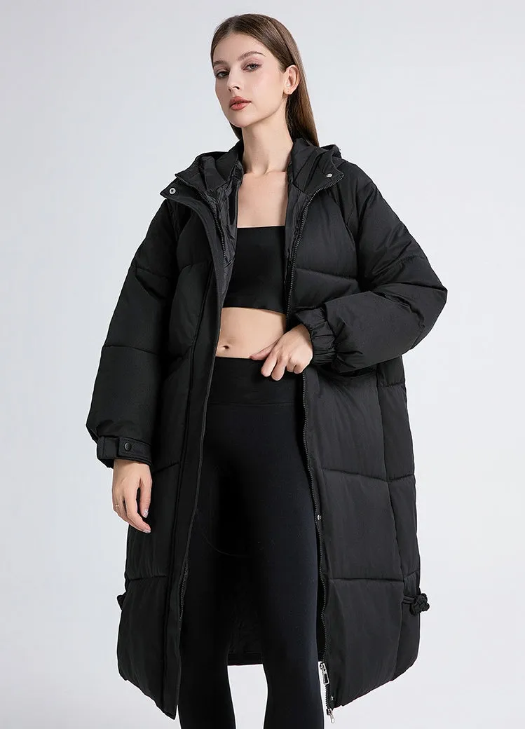 Full Zip Relaxed-Fit Calf-Length Puffer Jacket for Women