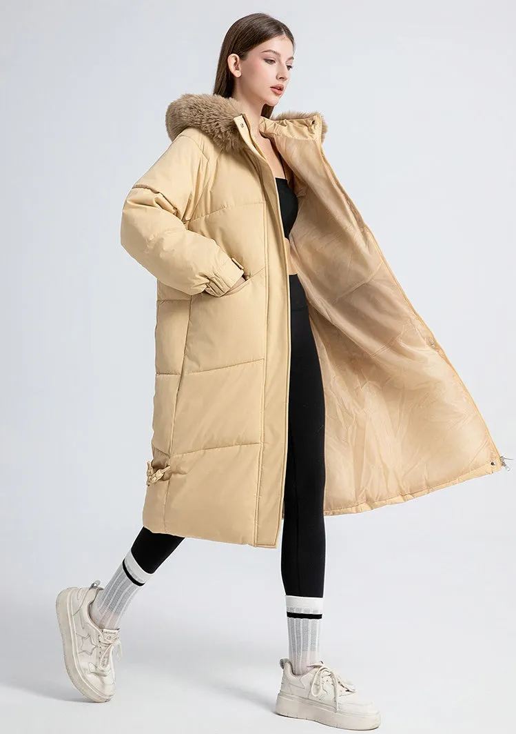 Full Zip Relaxed-Fit Calf-Length Puffer Jacket for Women