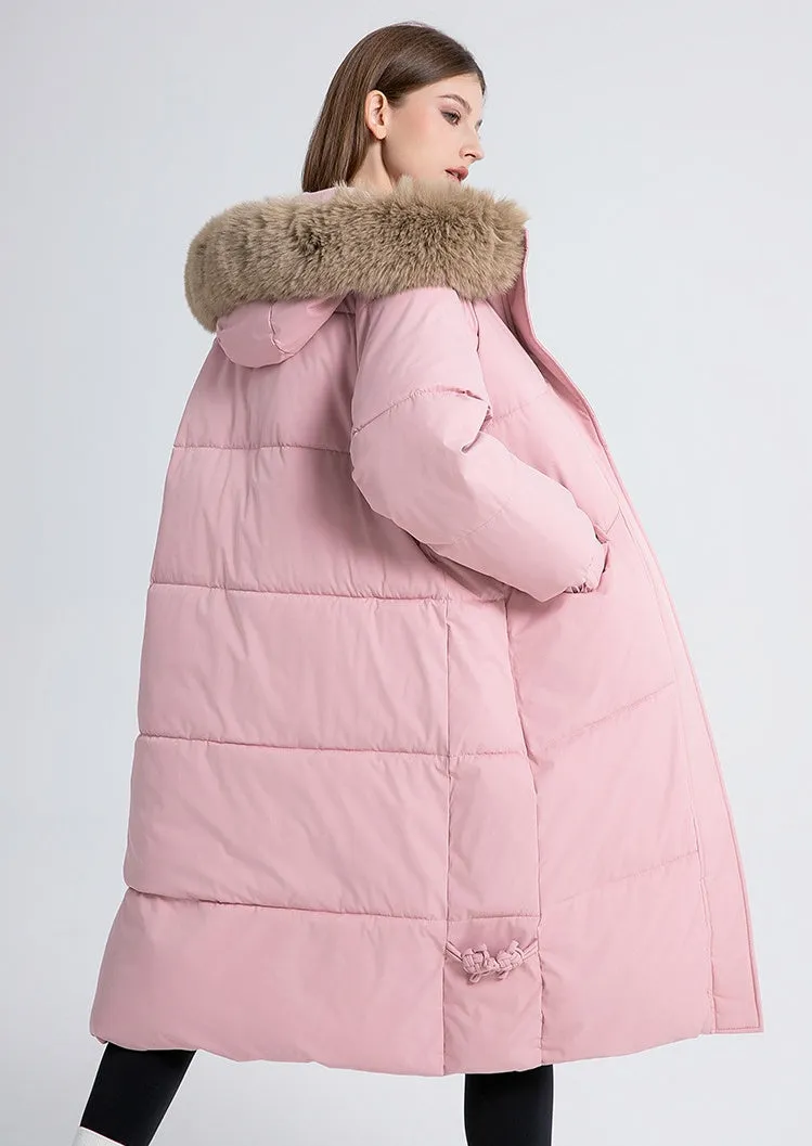 Full Zip Relaxed-Fit Calf-Length Puffer Jacket for Women