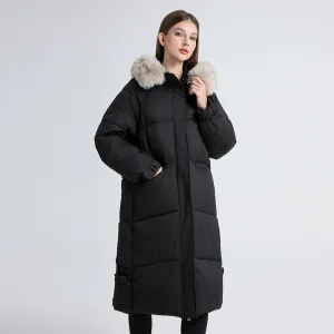 Full Zip Relaxed-Fit Calf-Length Puffer Jacket for Women